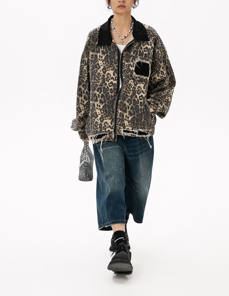 Rogue Leopard | Giacca di jeans oversize con stampa leopardata