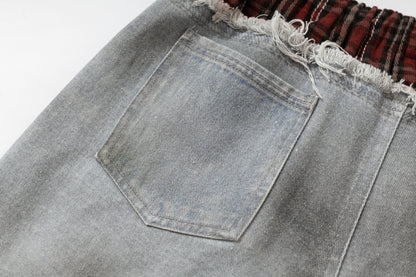 Plaid Waist Doll Print | Distressed Jeans - Santo 