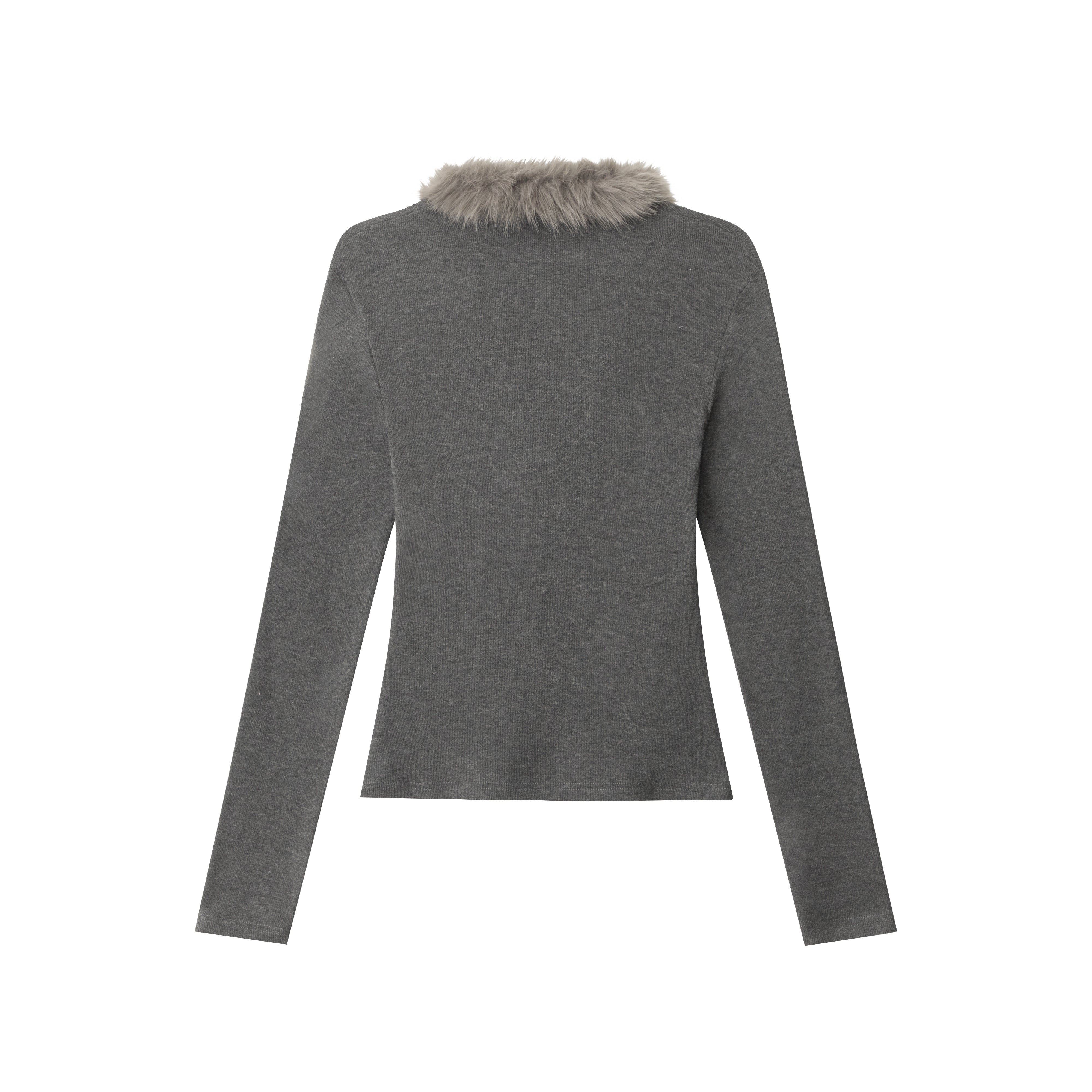 Fuzzy Vibe | Faux Fur Collar Knit Top