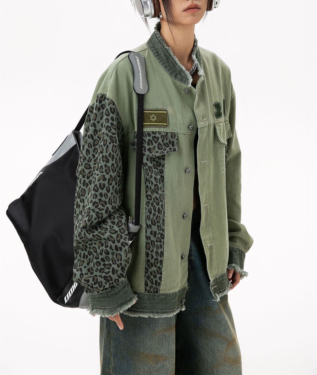 Veste en jean style militaire à patchwork Battle Stitch |