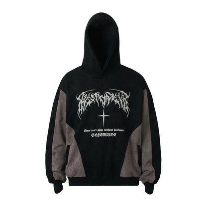 Metal Letter Cross Print | Gothic Hoodie - Santo 