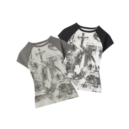 Grunge Cross | Fitted Graphic Raglan Tee