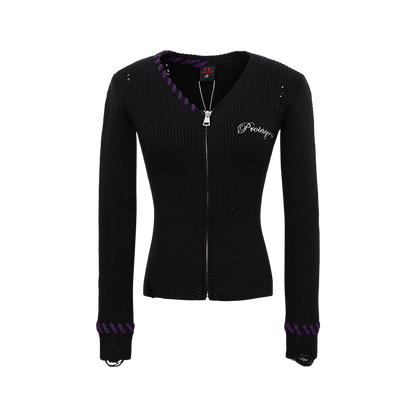 Varsity Twist | Zip-Up Ribbed Knit Cardigan