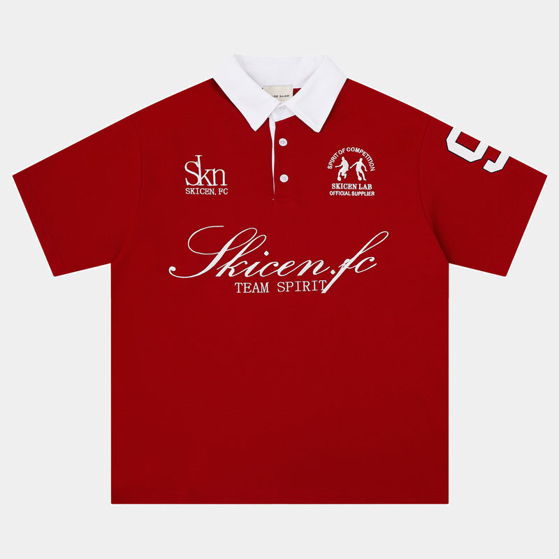 Contrast Collar Soccer Polo Shirt in red front main