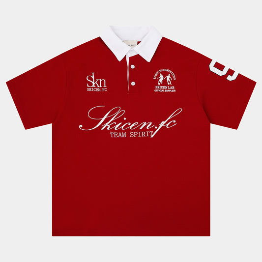 Contrast Collar Soccer Polo Shirt in red front main