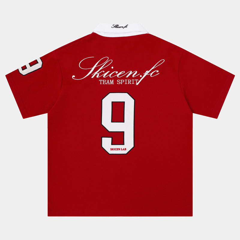 Contrast Collar Soccer Polo Shirt in red back