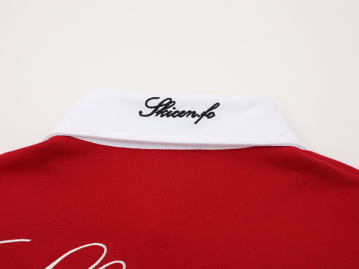 Contrast Collar Soccer Polo Shirt in red rear collar detail