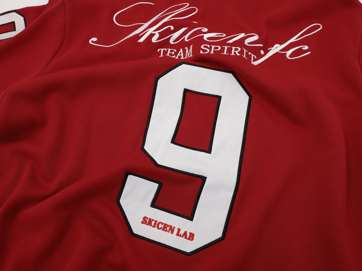 Contrast Collar Soccer Polo Shirt in red back number detail