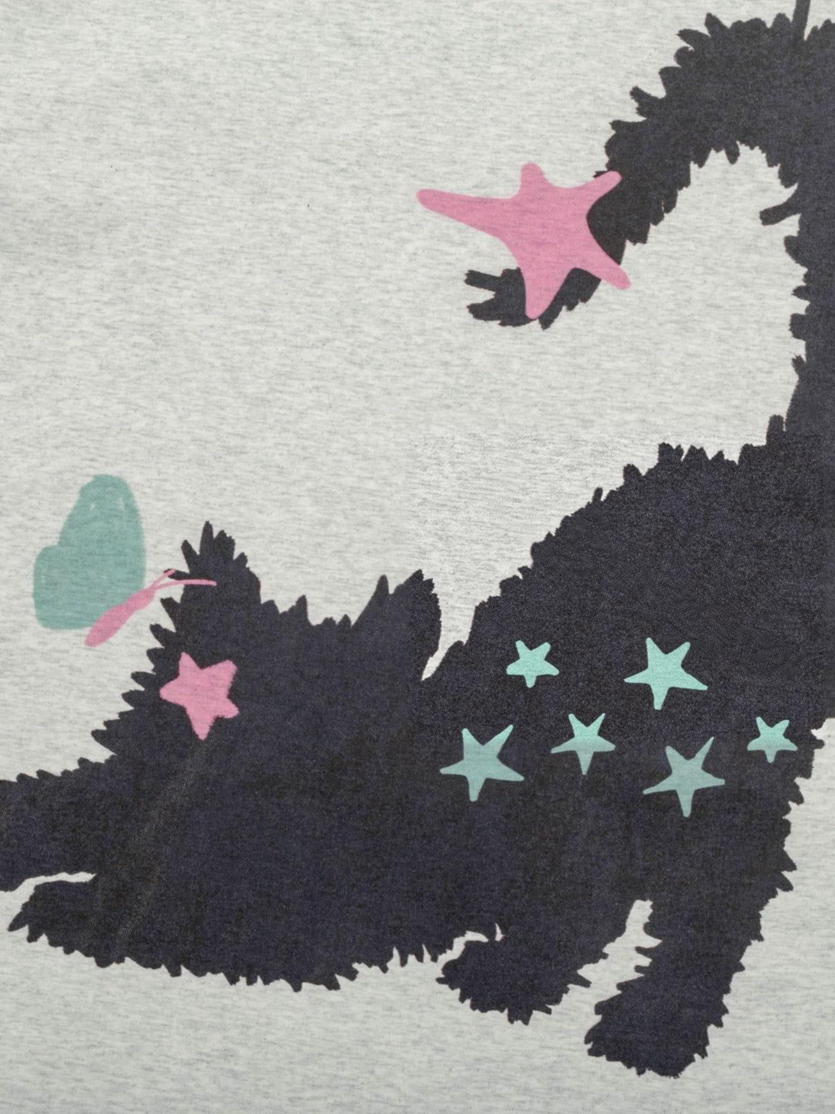Star Cat Print Oversized T-shirt in grey print detail