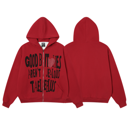 Rhinestone Heart | Zip-Up Hoodie - Santo 