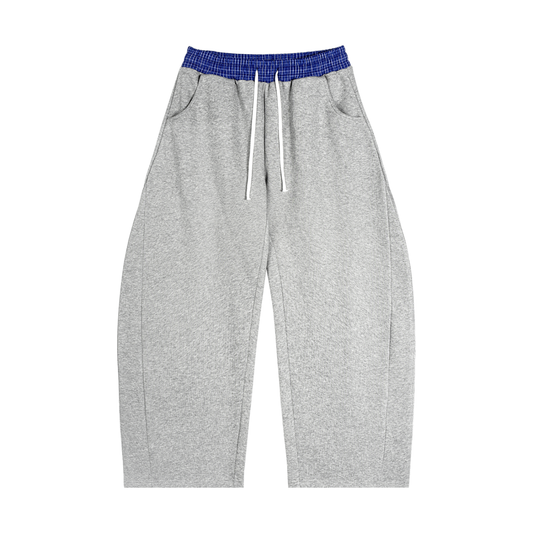 Double Up - Plaid Waistband Barrel Sweatpants - Santo 