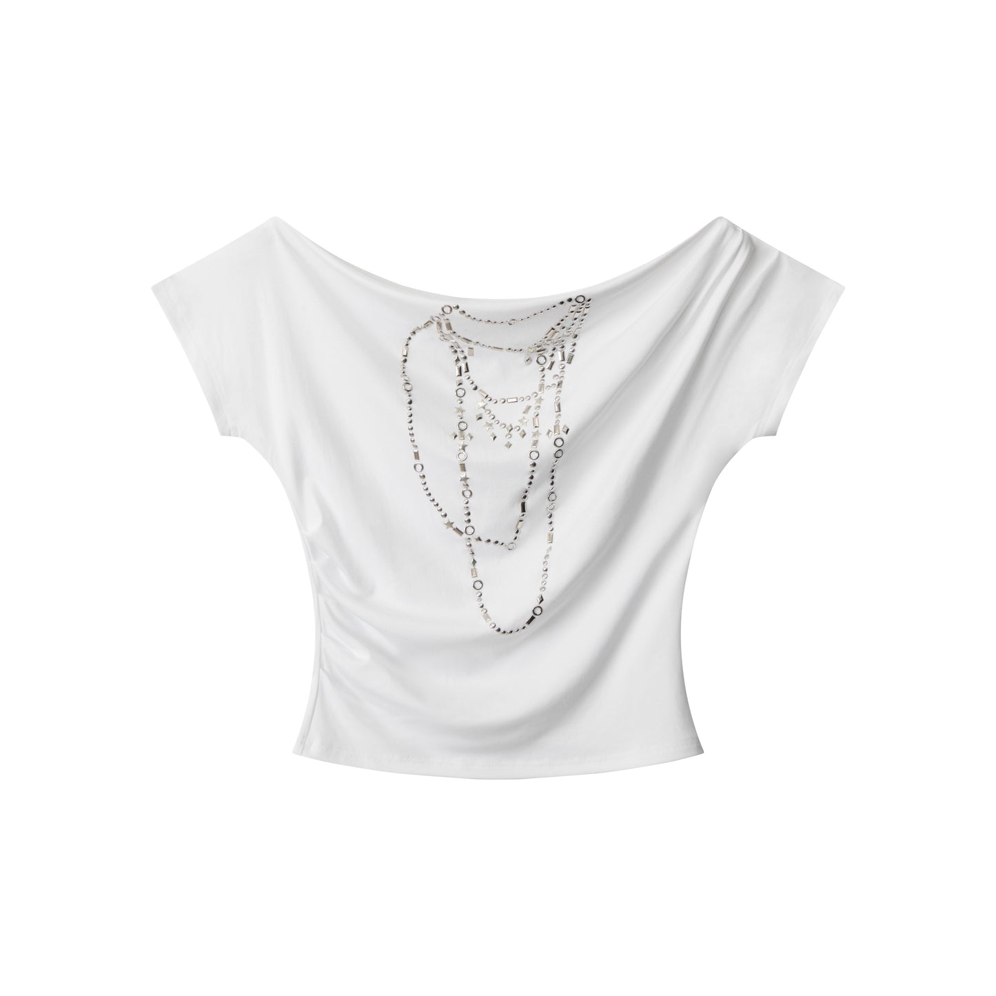Chain Drape | Asymmetrical Shoulder Tee - Santo 