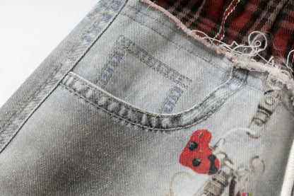 Plaid Waist Doll Print | Distressed Jeans - Santo 