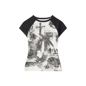 Grunge Cross | Fitted Graphic Raglan Tee
