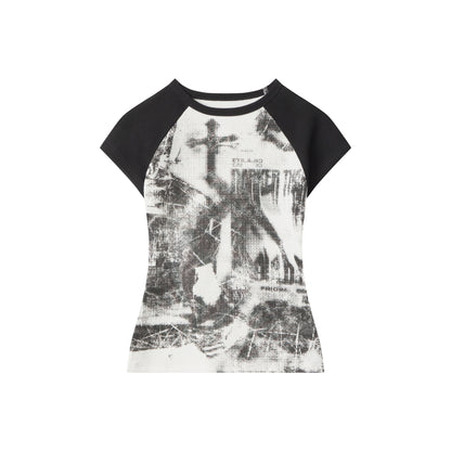 Grunge Cross | Fitted Graphic Raglan Tee