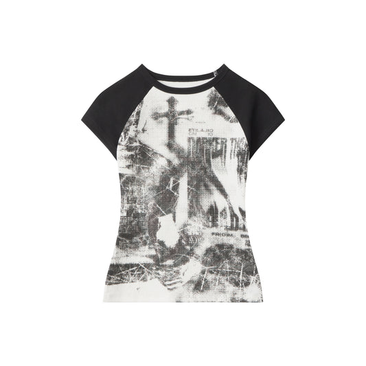 Grunge Cross | Fitted Graphic Raglan Tee