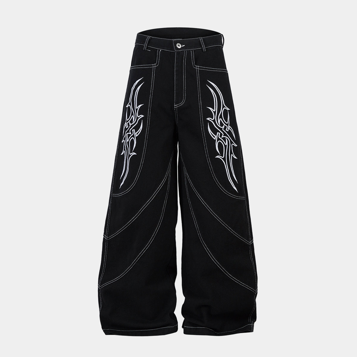 Embroidered Flame | Baggy Jeans - Santo 