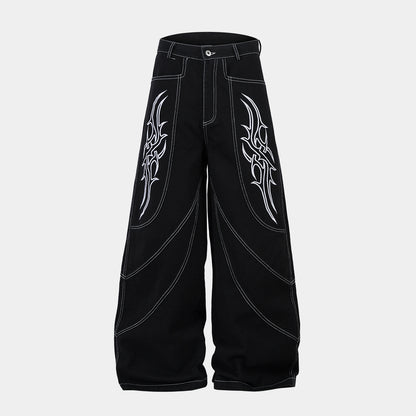 Embroidered Flame | Baggy Jeans - Santo 