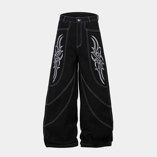 Embroidered Flame | Baggy Jeans - Santo 