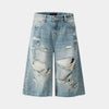 Distressed Wide-Leg Shorts | Ripped Washed Denim