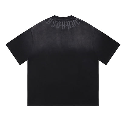 Retro Gradient Letter Printed Washed Oversize T-shirt