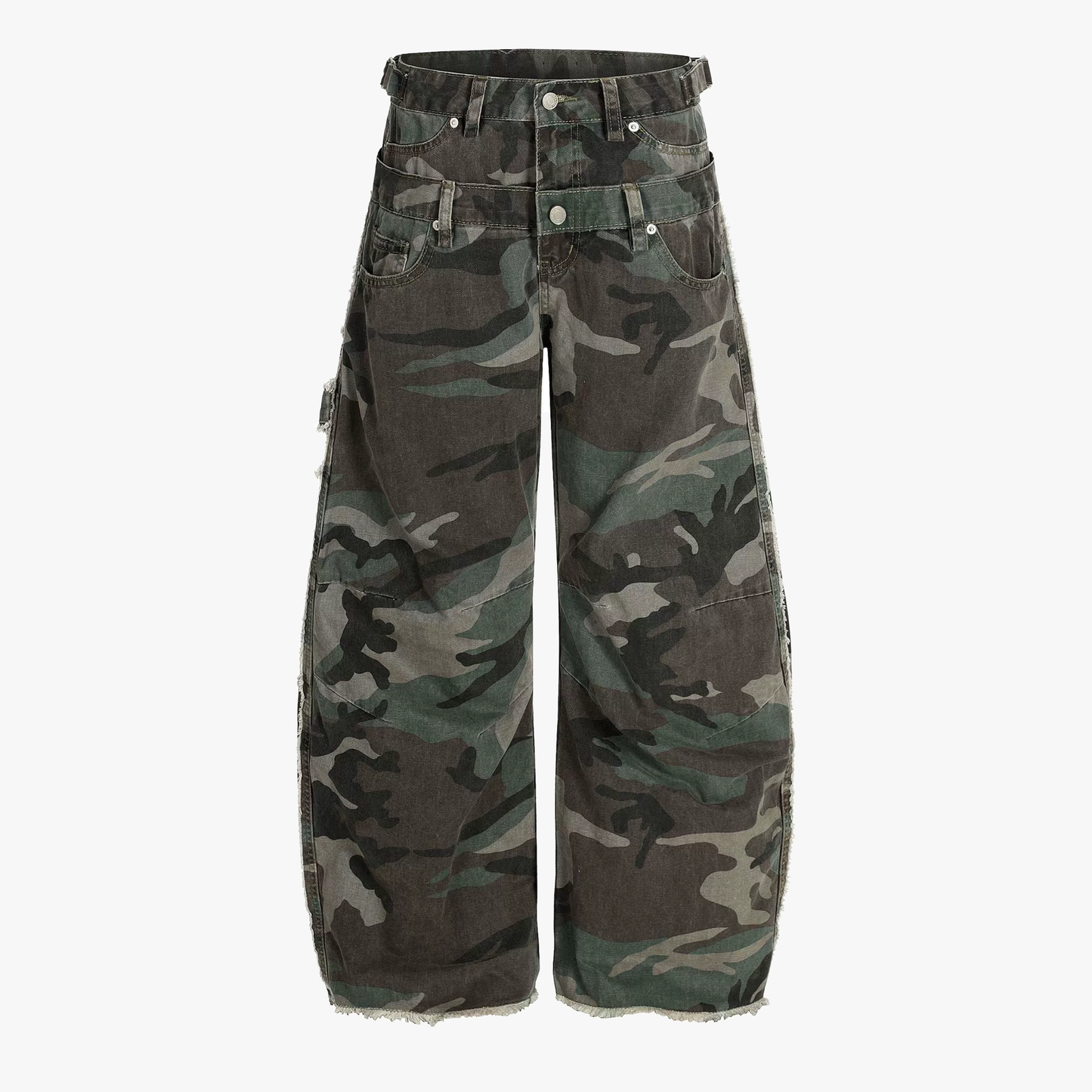 Retro Double Waist Camouflage Barrel Pants