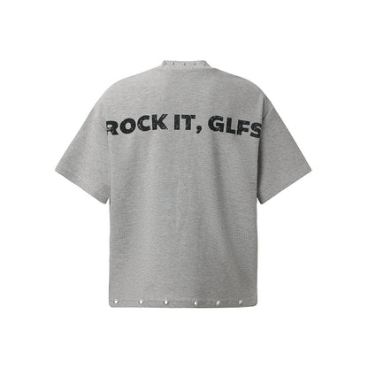 Oversized Newspaper Print Grommet Detail T-Shirt