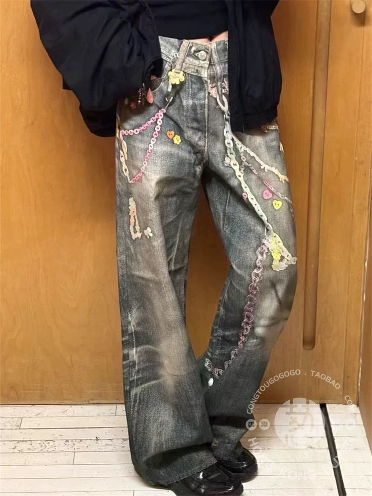 Pastel Chain Print | Denim Jeans - Santo 