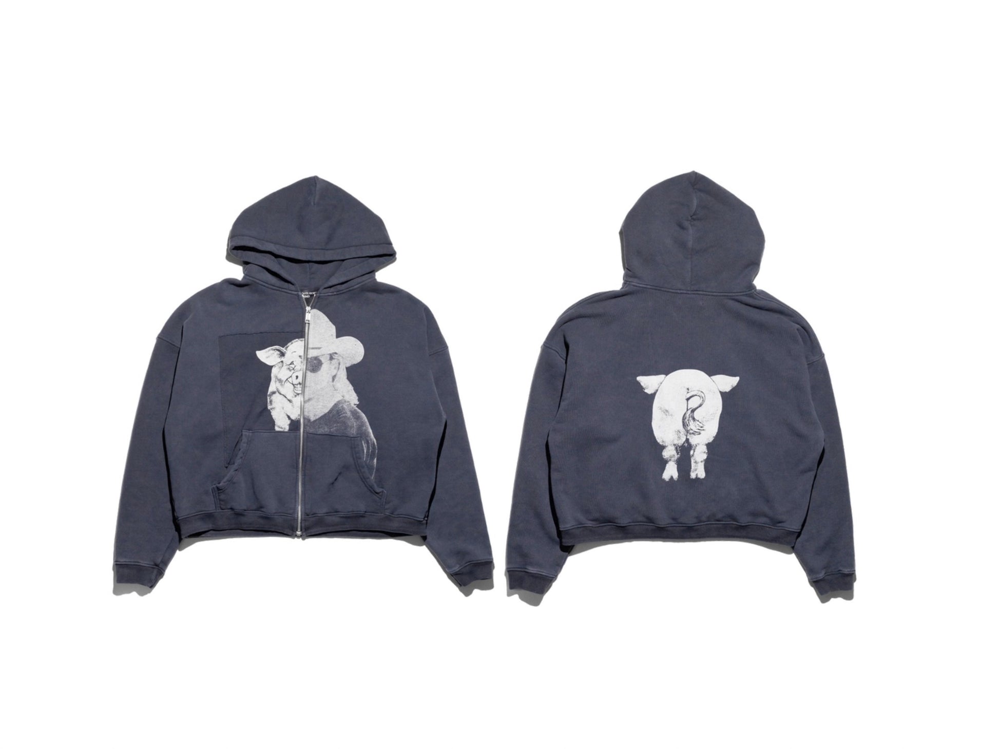 Cowboy Pig Print | Oversized Zip Up Hoodie - Santo 