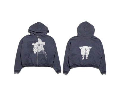Cowboy Pig Print | Oversized Zip Up Hoodie - Santo 