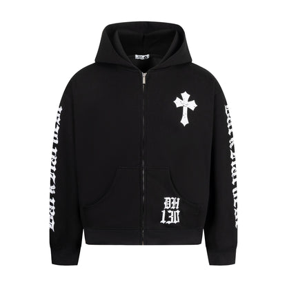Gothic Cross Print | Zip Up Hoodie - Santo 