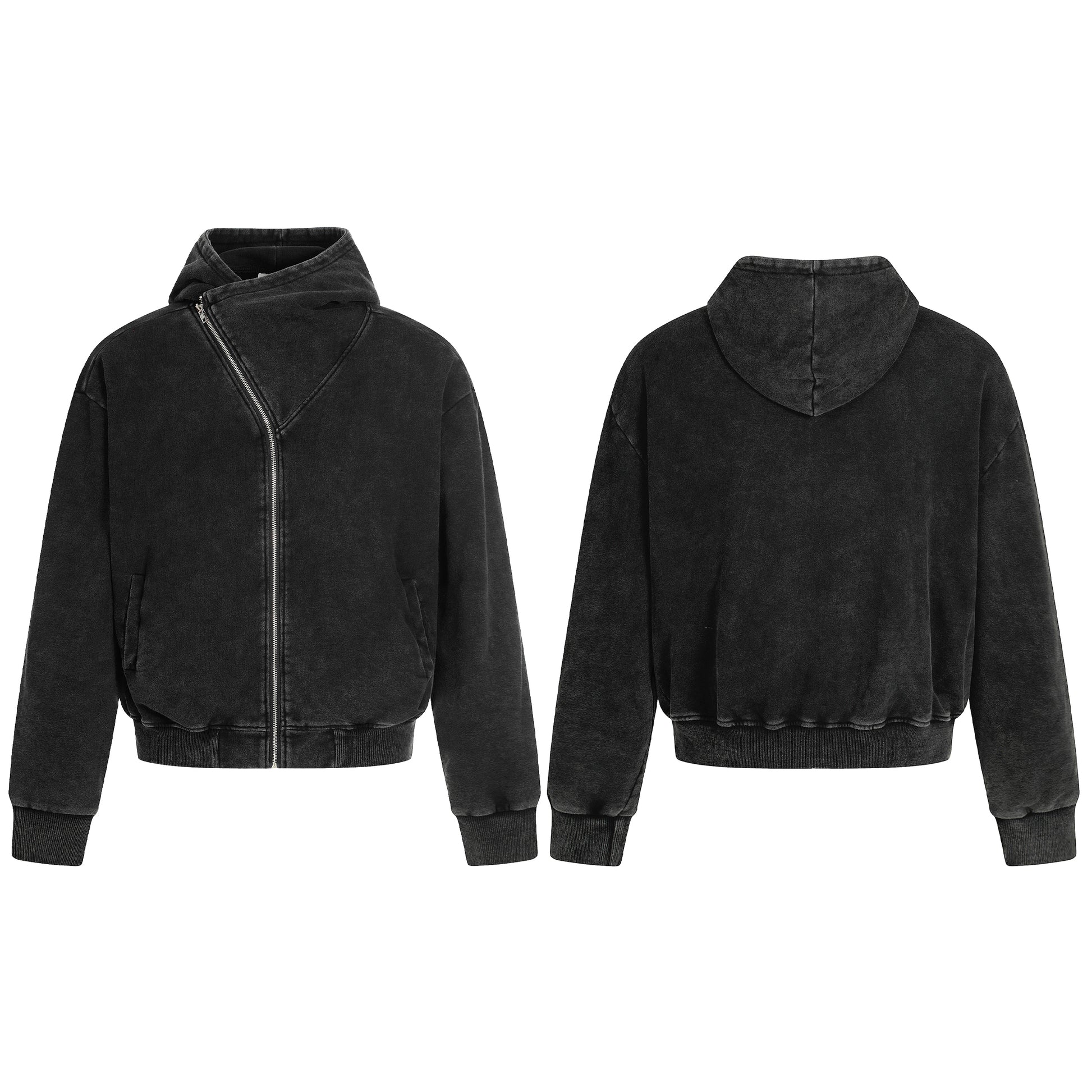 Asymmetry | Washed Zip Up Hoodie - Santo 