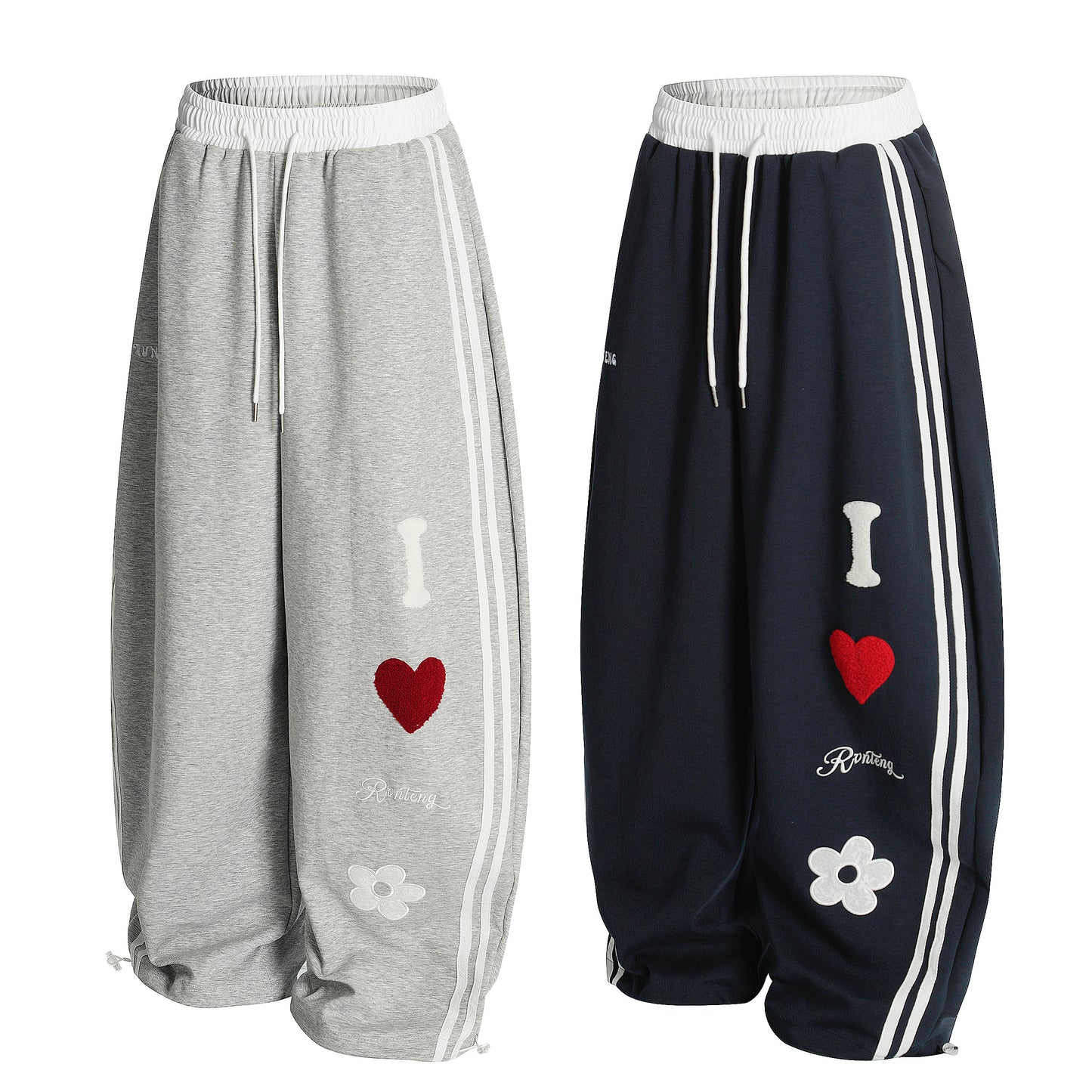 Love Track | Heart Patch Wide-Leg Track Pants