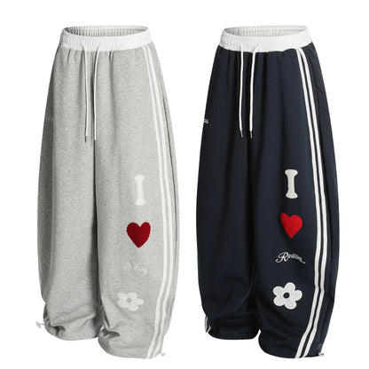Love Track | Heart Patch Wide-Leg Track Pants