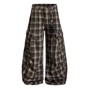 Plaid Flare | Wide-Leg Flannel Cargo Pants