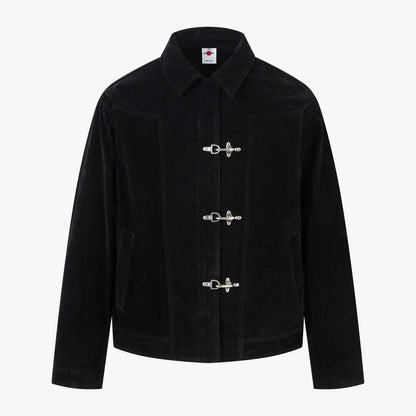 Retro Unique Metal Button Lapel Suede Bomber Jacket