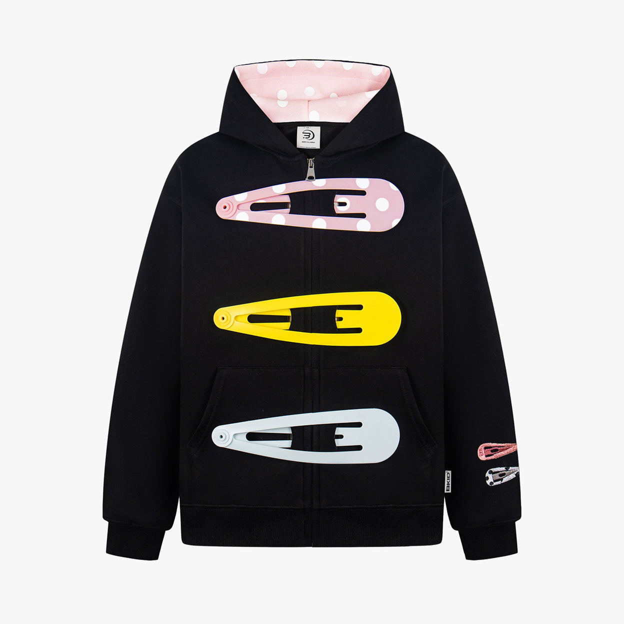 Detachable Hair Clip Decoration Zip Up Hoodie - Santo 