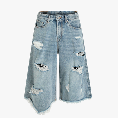 Distressed Light Wash Denim Shorts - Santo 