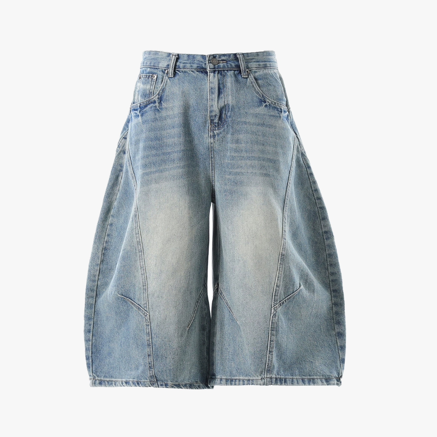 Curved Silhouette 3D Paneled Denim Shorts - Santo 