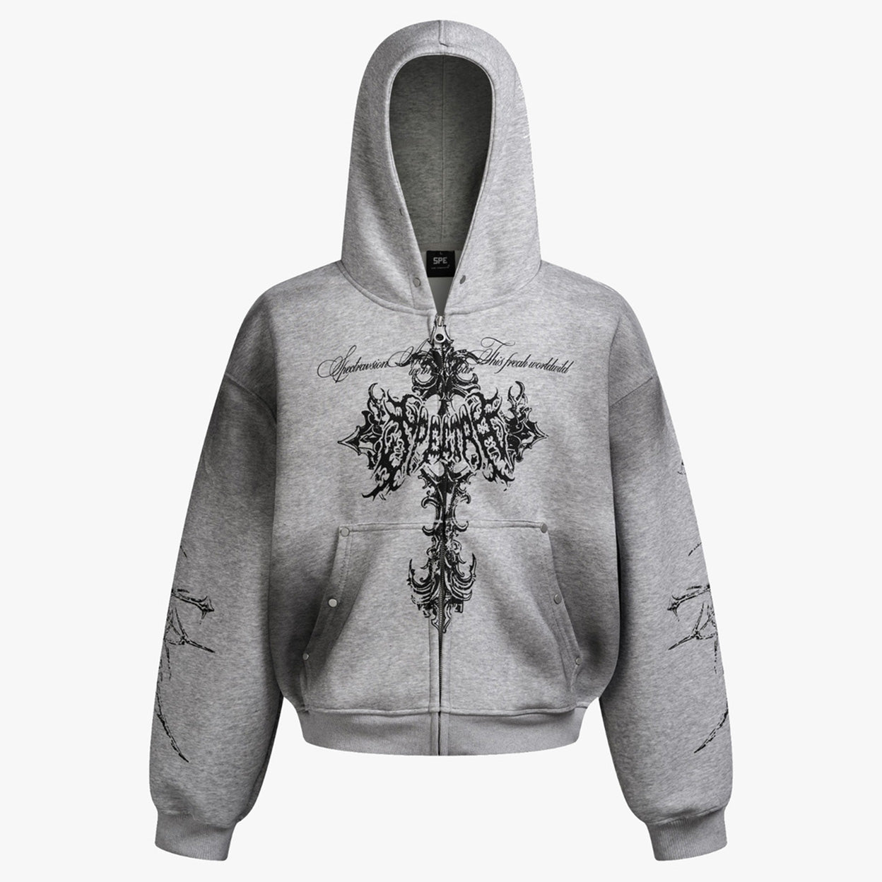 Street Wasteland Washed Cross Print Zip Up Jacket - Santo 