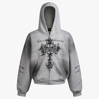 Street Wasteland Washed Cross Print Zip Up Jacket - Santo 