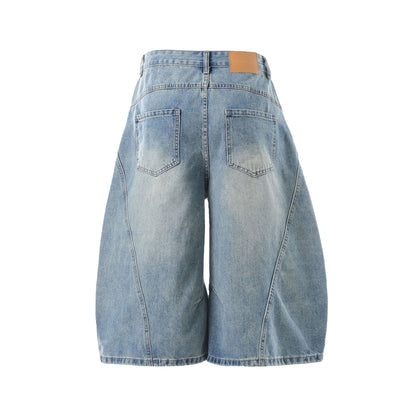 Curved Silhouette 3D Paneled Denim Shorts - Santo 
