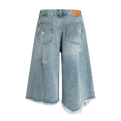Distressed Light Wash Denim Shorts - Santo 