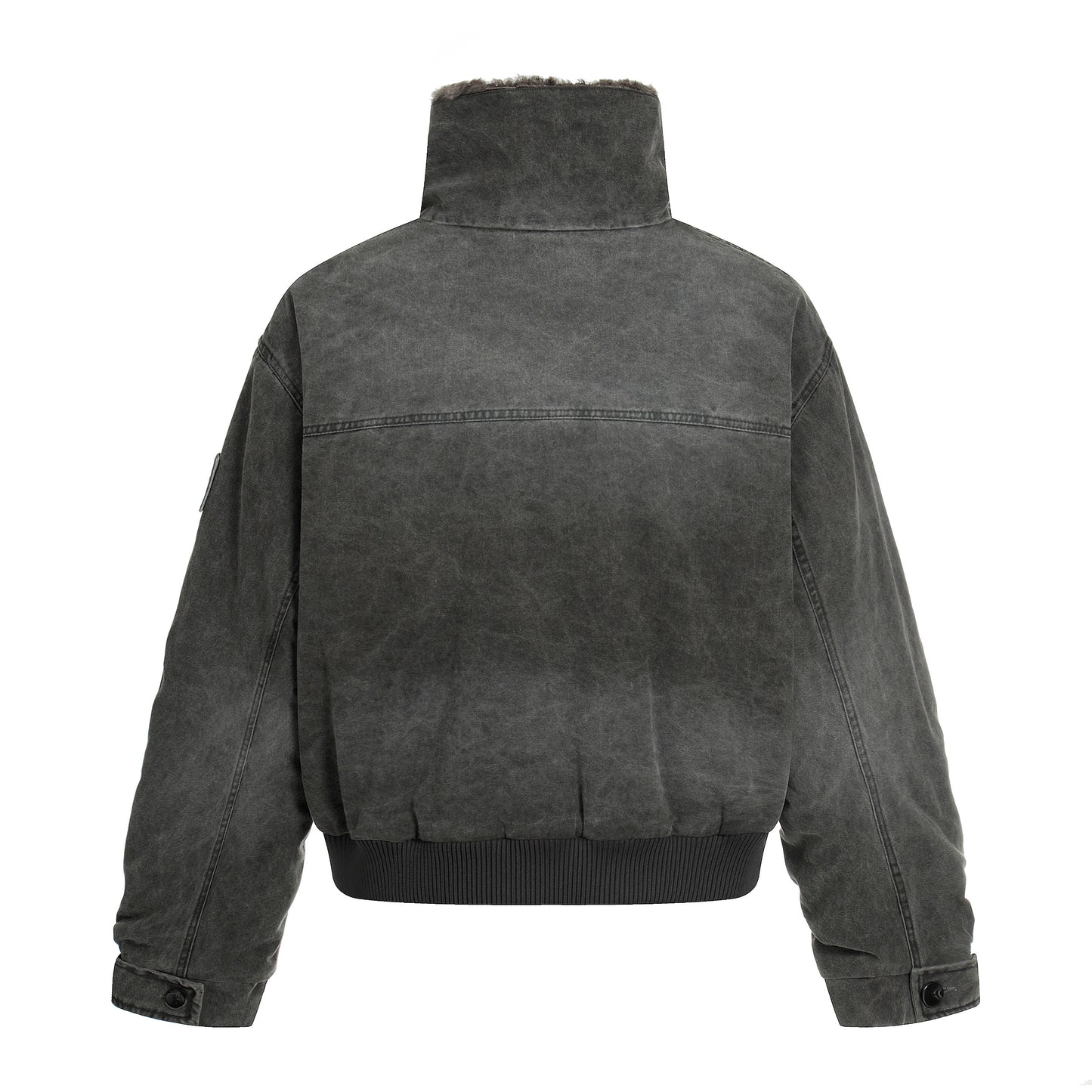 Vintage Distressed Pleated Shearling Collar Fleece Jacket - Santo 