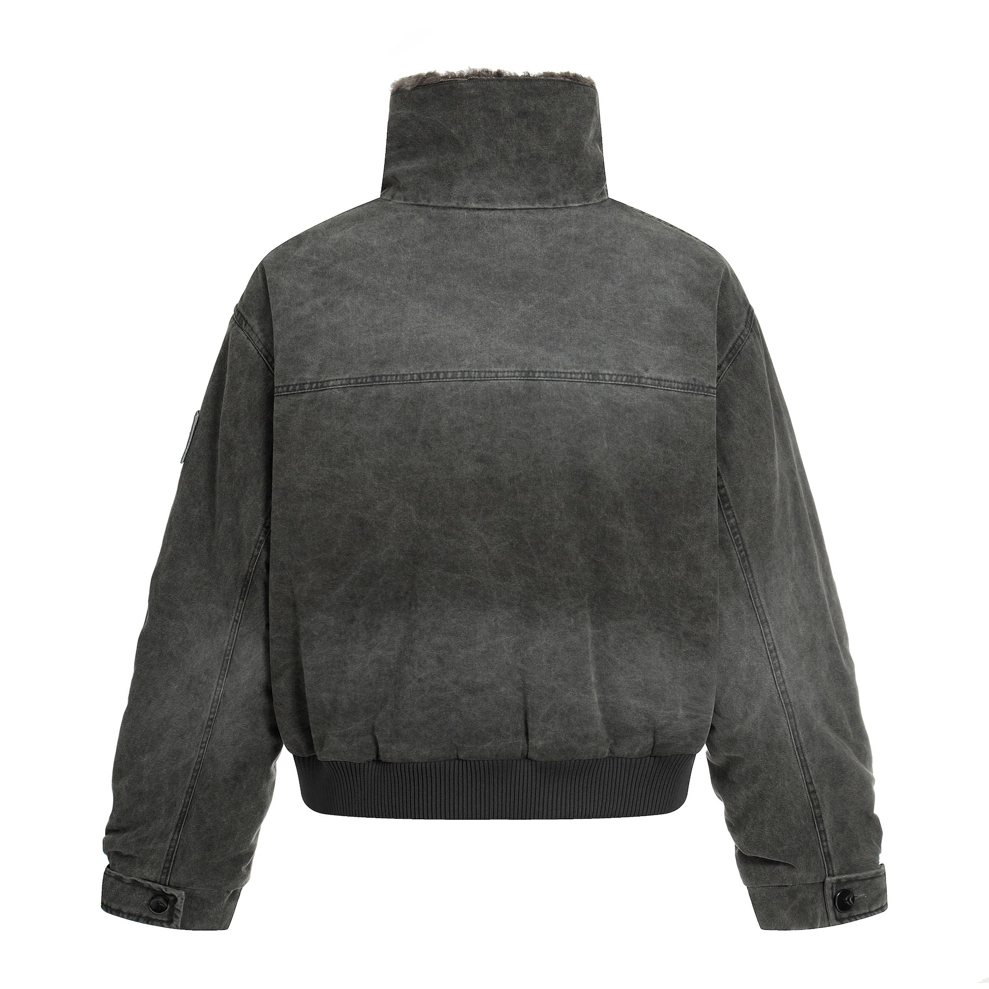 Vintage Distressed Pleated Shearling Collar Fleece Jacket - Santo 
