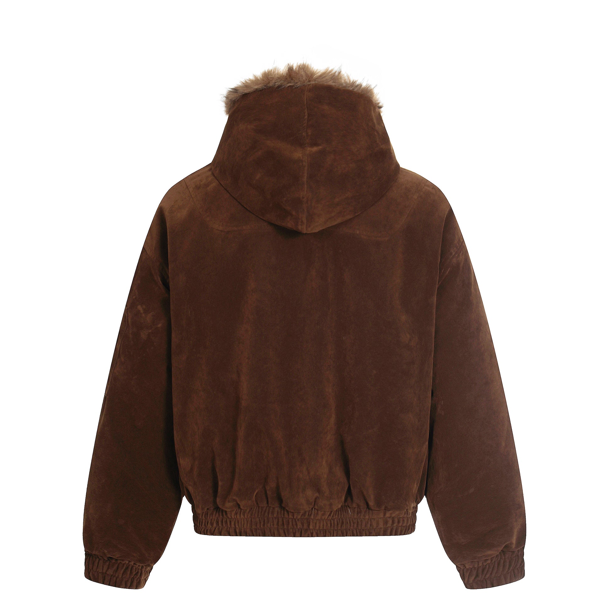 Streetwear Metal Clip Faux Fur Hooded Suede Bomber Jacket - Santo 