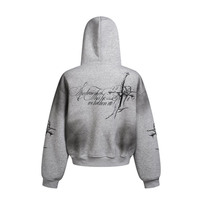 Street Wasteland Washed Cross Print Zip Up Jacket - Santo 