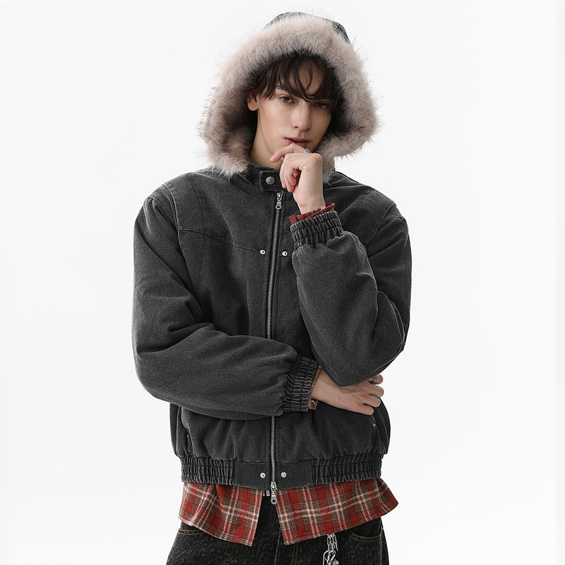 Denim Textured | Fur Streetwear Jacket - Santo 