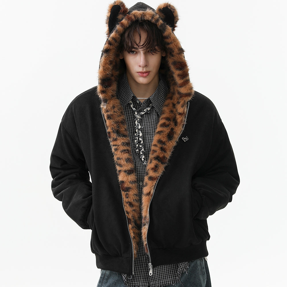 Leopard Fleece | Contrast Zip Jacket