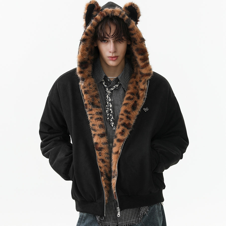 Leopard Fleece | Contrast Zip Jacket